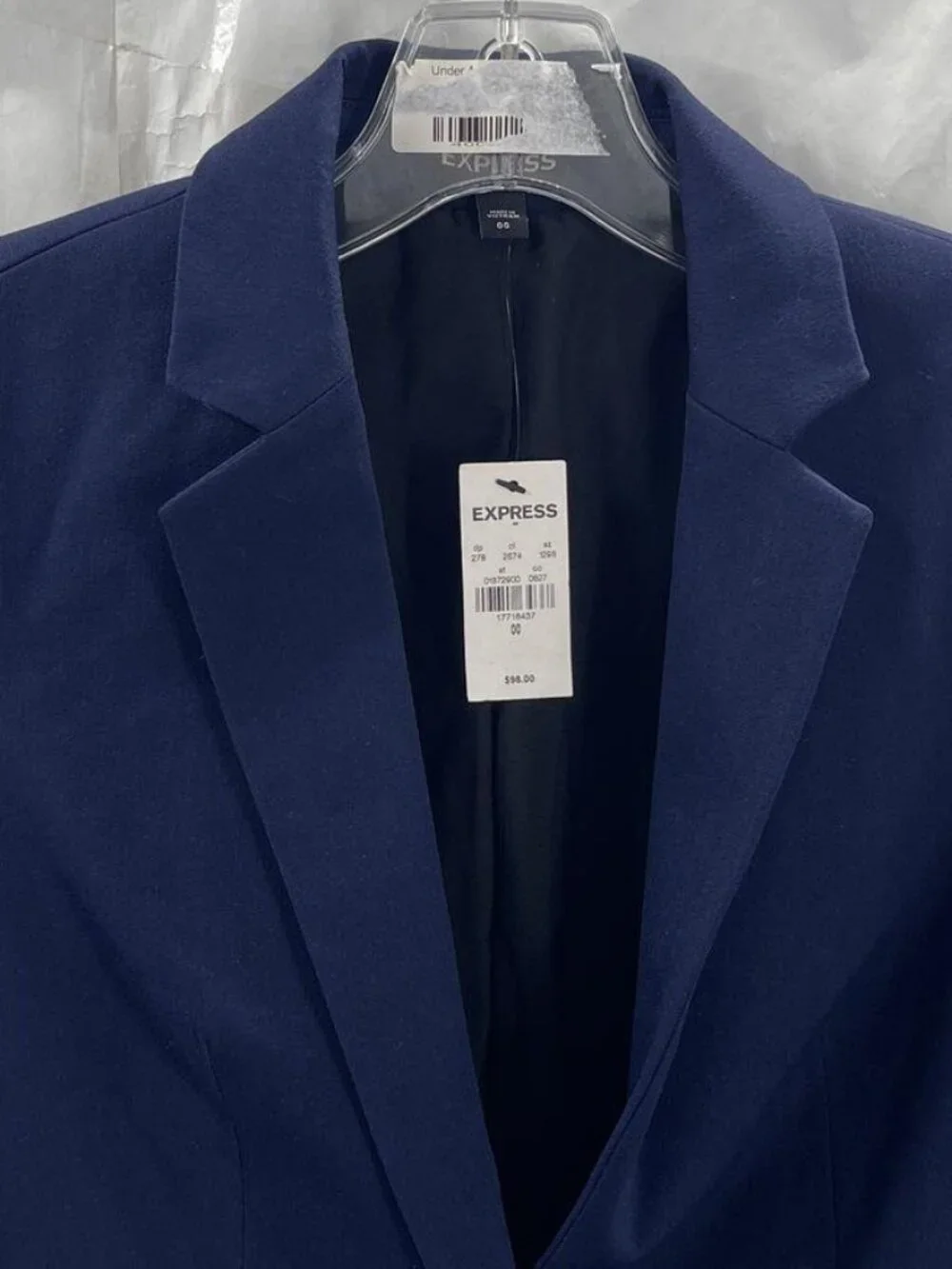 Express Women's Navy Blue One-Button Tailored Suit Blazer Jacket Size 00 NWT
